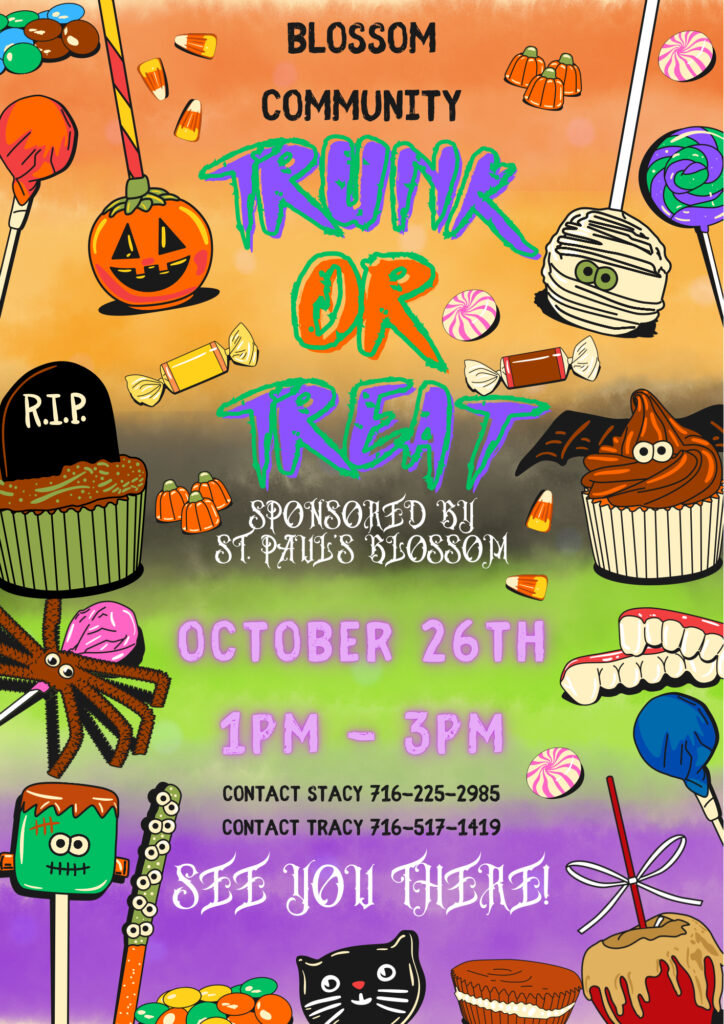 Trunk or Treat information for St. Paul’s Blossom, showing the date as Oct 26 from 1-3pm.